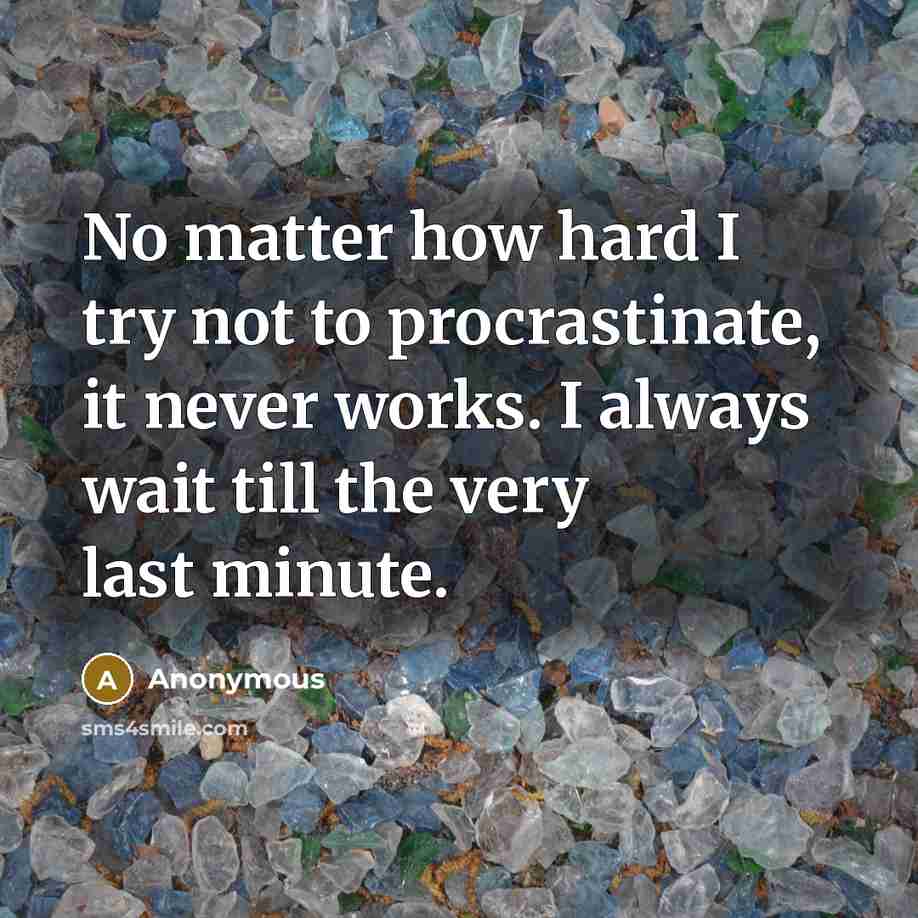 “No matter how hard I try not to procrastinate, it never works. I always wait till the very last minute.” quote by Anonymous