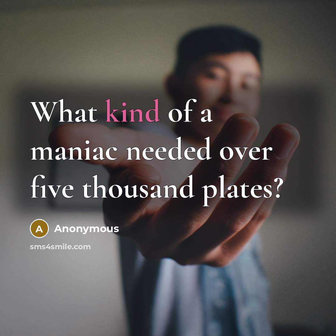 “What kind of a maniac needed over five thousand plates?” quote by Anonymous