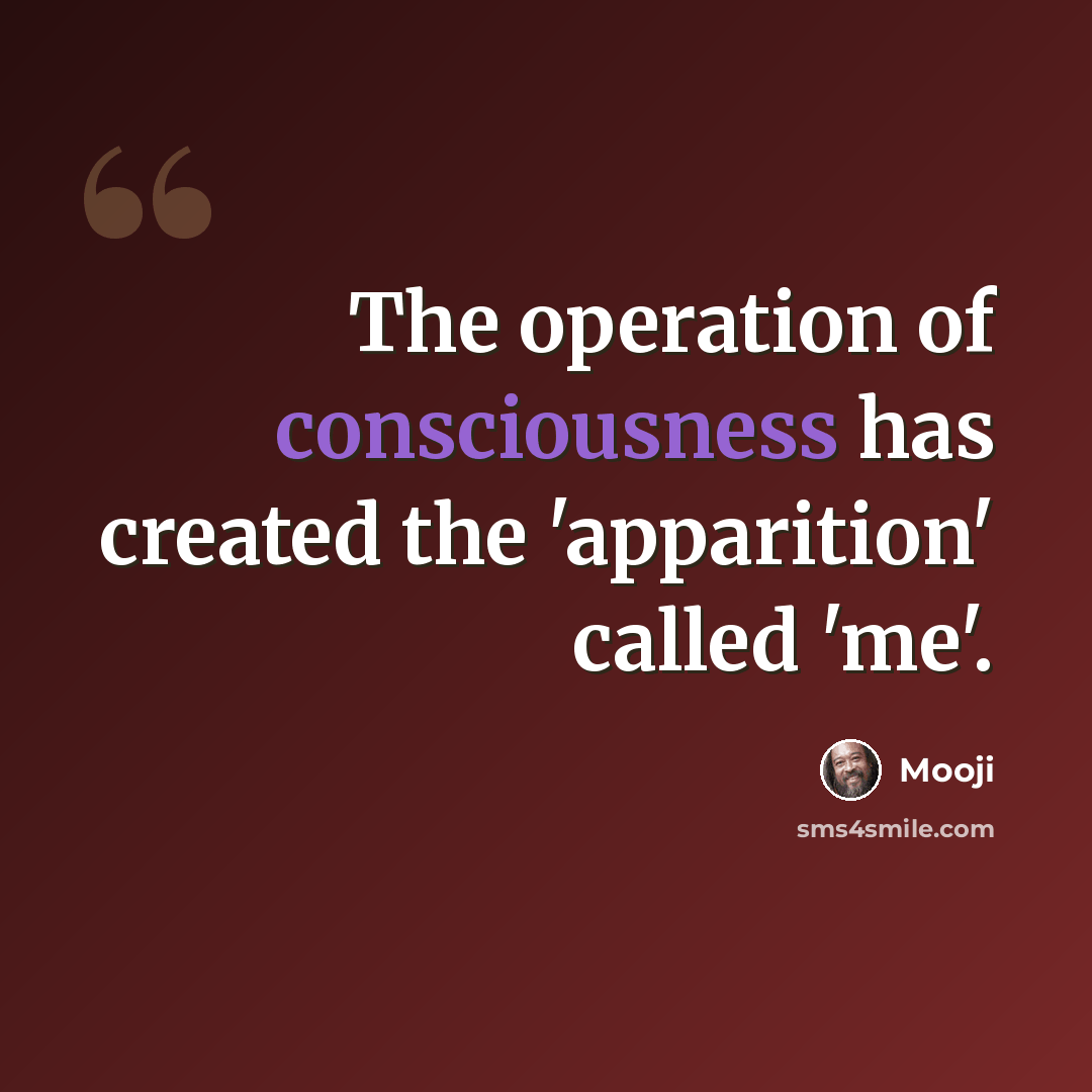 “The operation of consciousness has created the 'apparition' called 'me'.” quote by Mooji