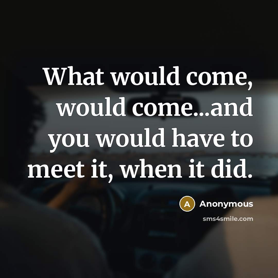 “What would come, would come...and you would have to meet it, when it did.” quote by Anonymous