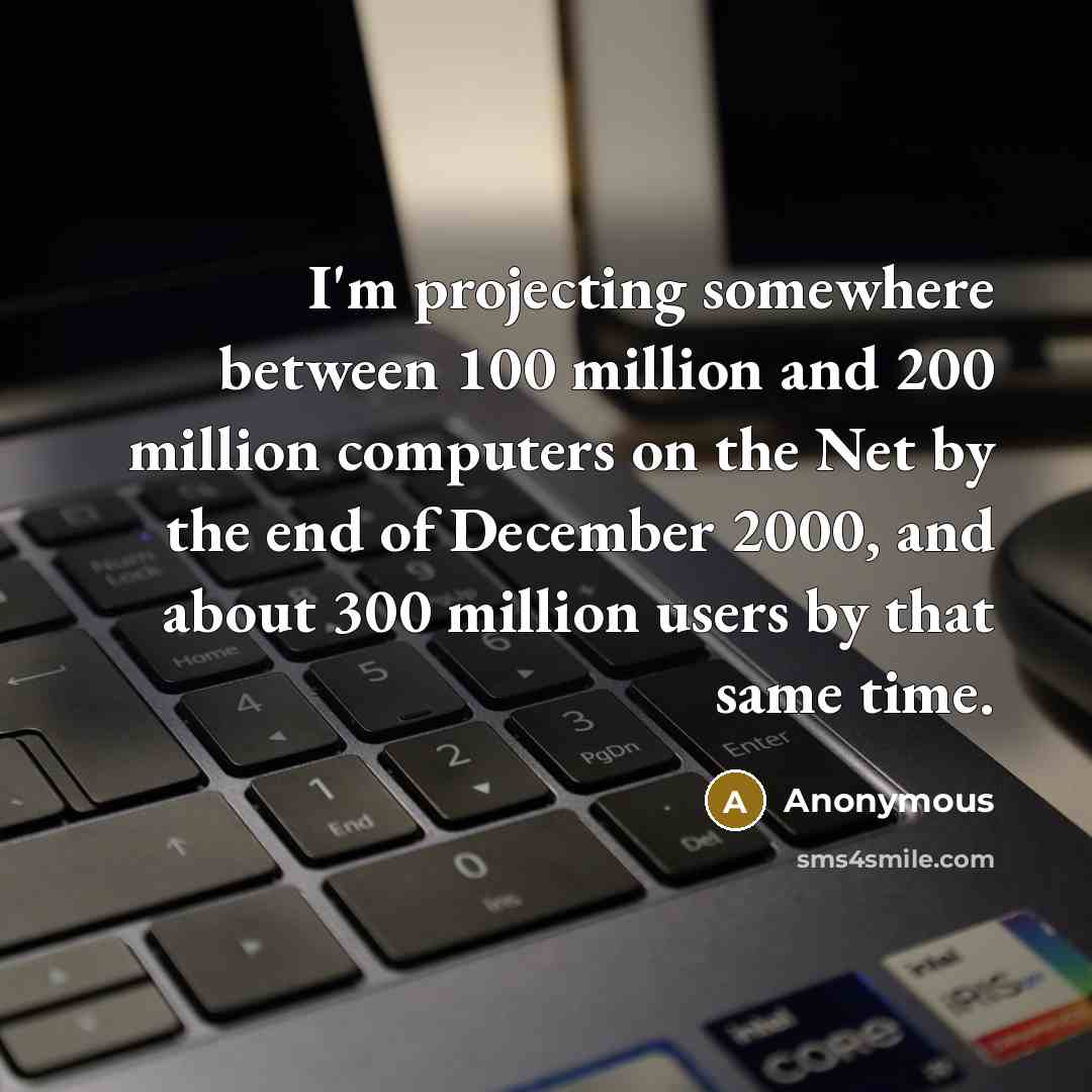 “I'm projecting somewhere between 100 million and 200 million computers on the Net by the end of December 2000, and about 300 million users by that same time.” quote by Anonymous
