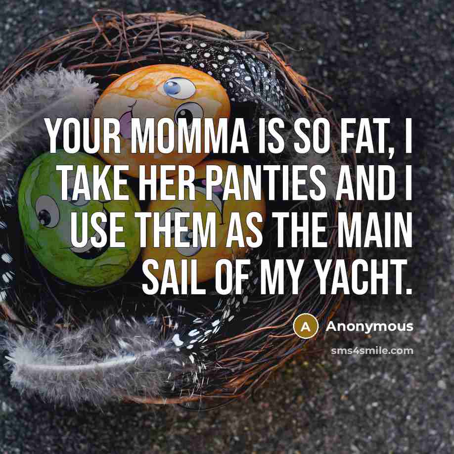 “Your momma is so fat, I take her panties and I use them as the main sail of my yacht.” quote by Anonymous