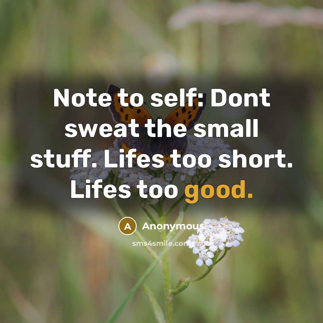 “Note to self: Dont sweat the small stuff. Lifes too short. Lifes too good.” quote by Anonymous