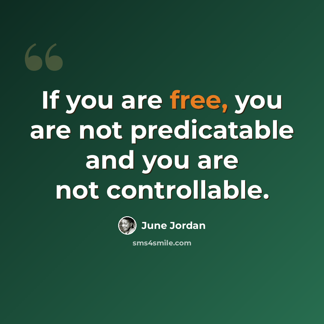 “If you are free, you are not predicatable and you are not controllable.” quote by June Jordan