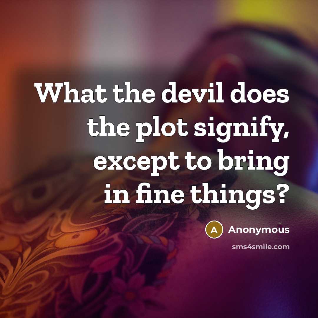 “What the devil does the plot signify, except to bring in fine things?” quote by Anonymous