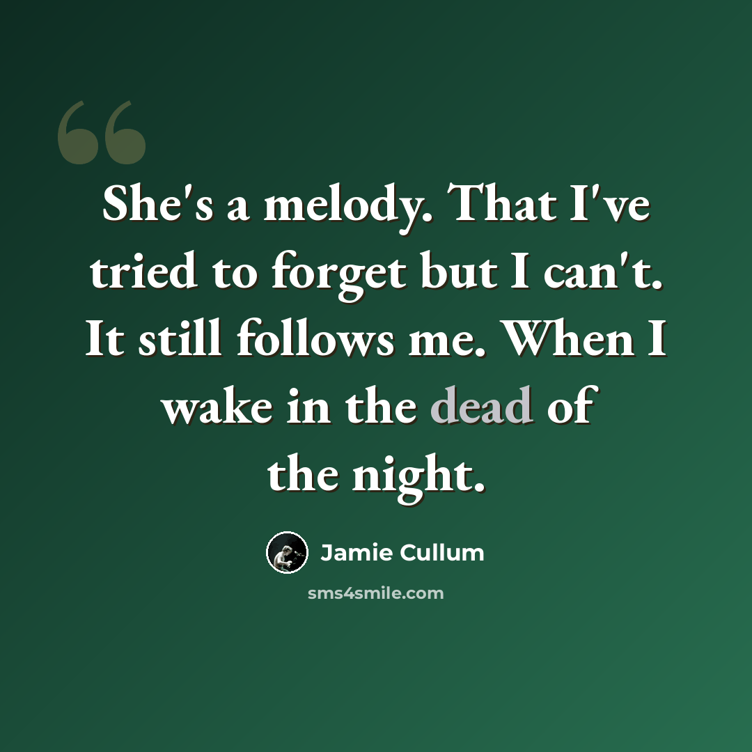 “She's a melody. That I've tried to forget but I can't. It still follows me. When I wake in the dead of the night.” quote by Jamie Cullum