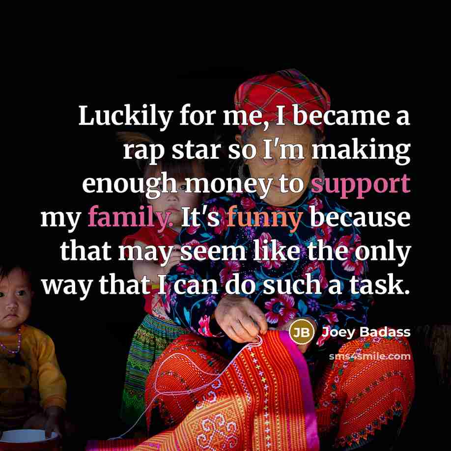 “Luckily for me, I became a rap star so I'm making enough money to support my family. It's funny because that may seem like the only way that I can do such a task.” quote by Joey Badass