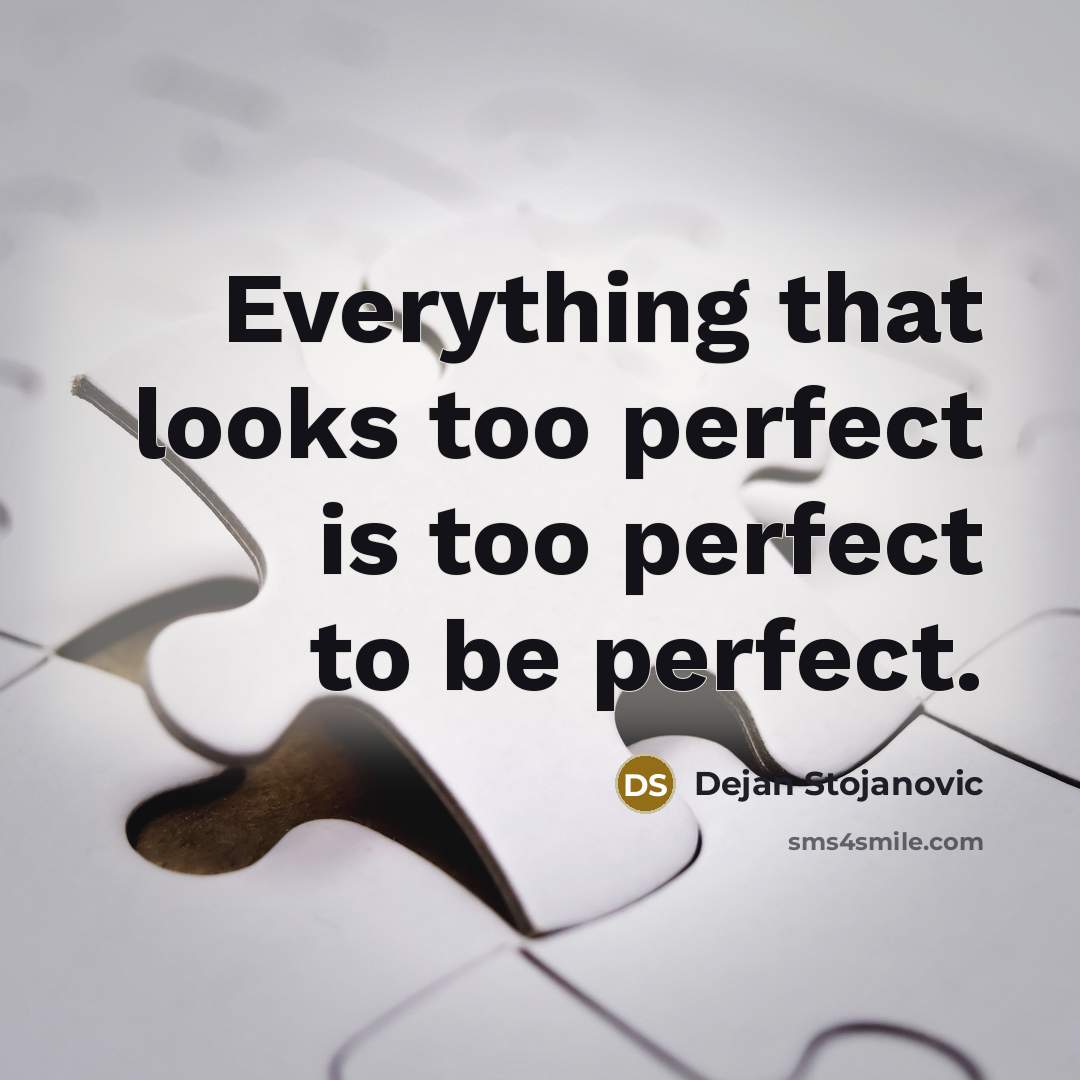 “Everything that looks too perfect is too perfect to be perfect.” quote by Dejan Stojanovic