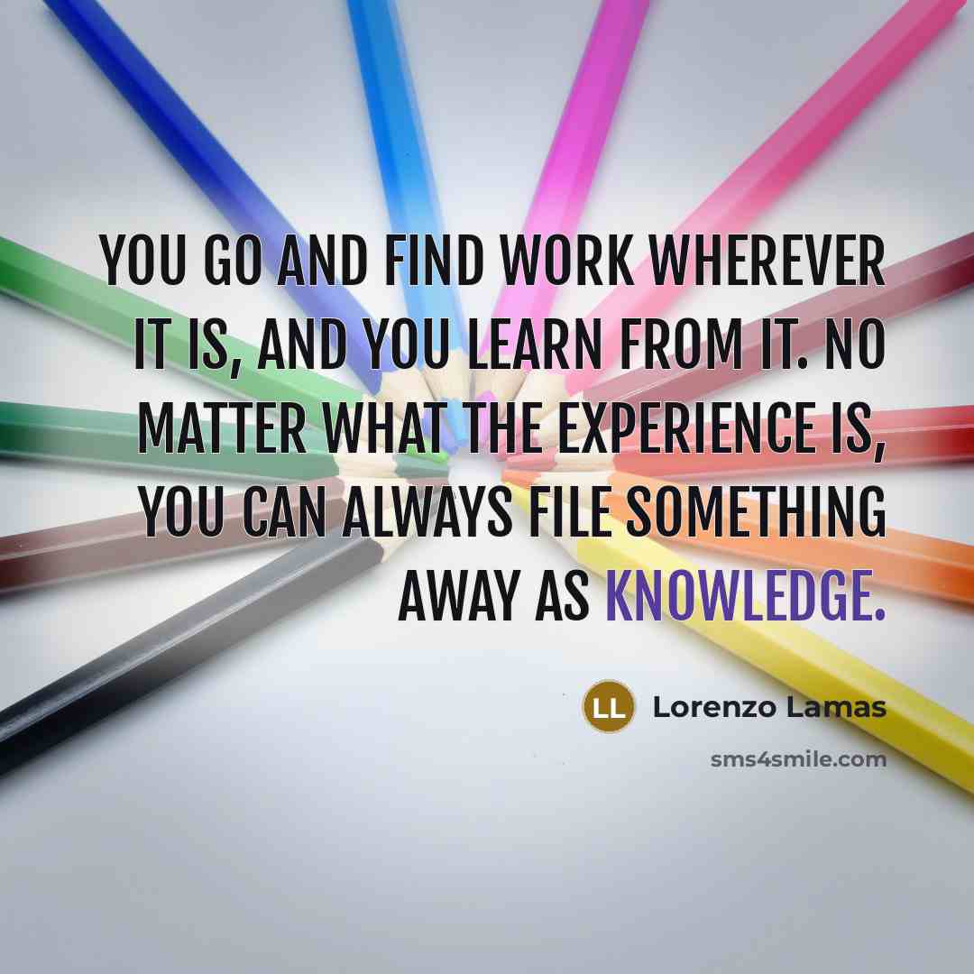 “You go and find work wherever it is, and you learn from it. No matter what the experience is, you can always file something away as knowledge.” quote by Lorenzo Lamas