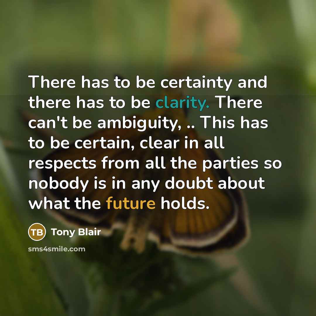 “There has to be certainty and there has to be clarity. There can't be ambiguity, .. This has to be certain, clear in all respects from all the parties so nobody is in any doubt about what the future holds.” quote by Tony Blair