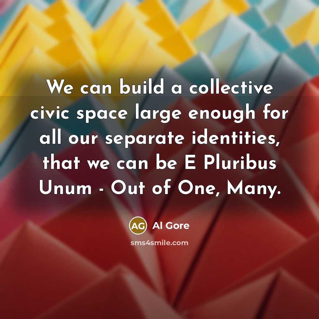 “We can build a collective civic space large enough for all our separate identities, that we can be E Pluribus Unum - Out of One, Many.” quote by Al Gore
