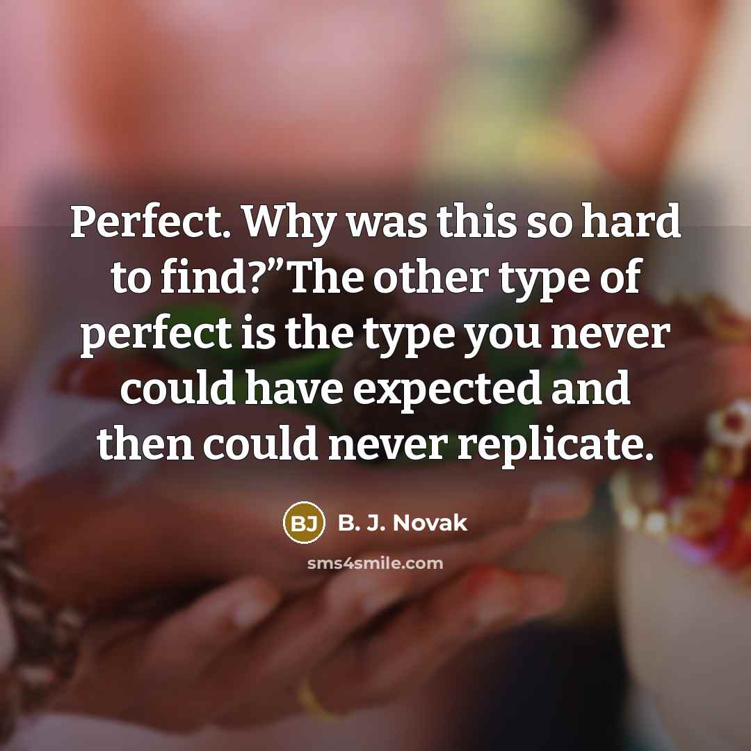 “Perfect. Why was this so hard to find?”The other type of perfect is the type you never could have expected and then could never replicate.” quote by B. J. Novak