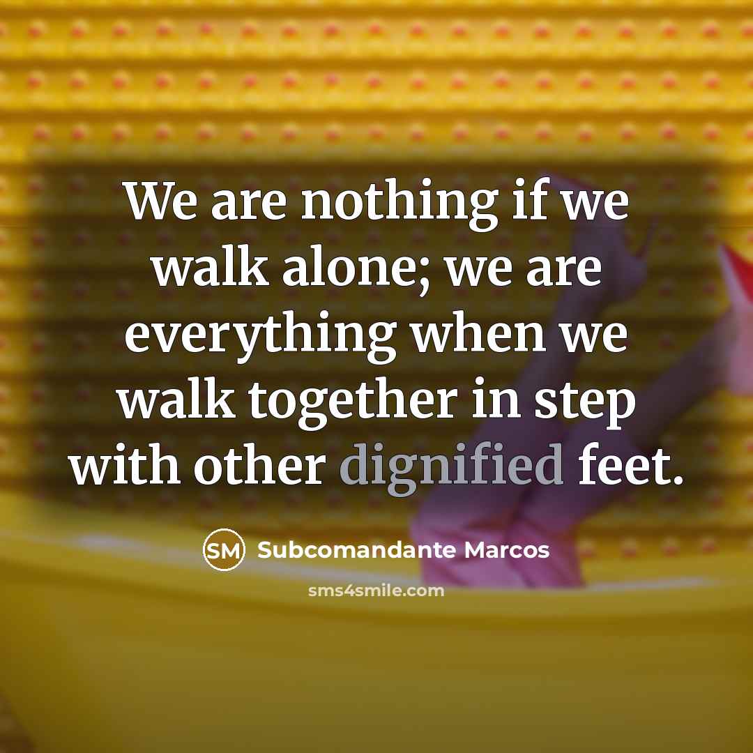 “We are nothing if we walk alone; we are everything when we walk together in step with other dignified feet.” quote by Subcomandante Marcos