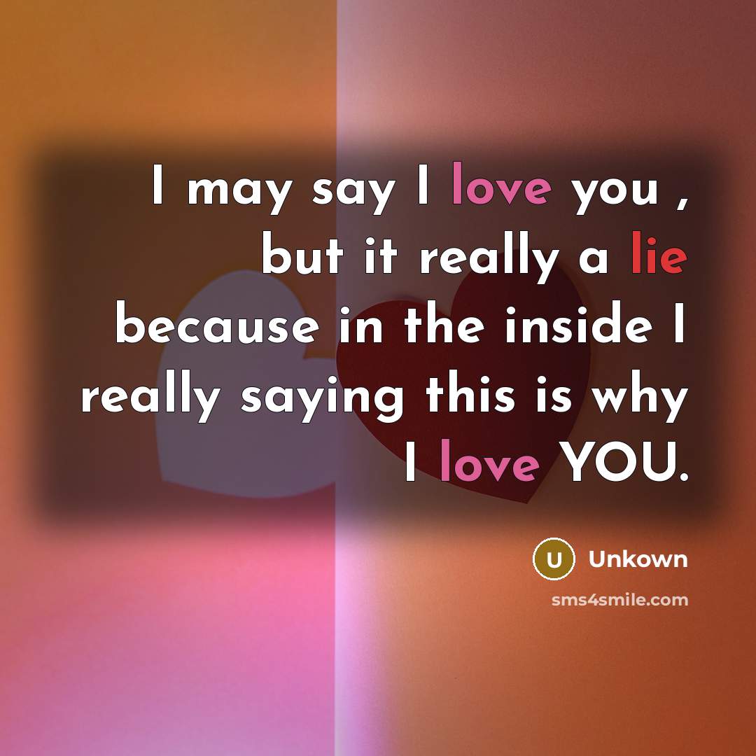 “I may say I love you , but it really a lie because in the inside I really saying this is why I love YOU.” quote by UNKOWN