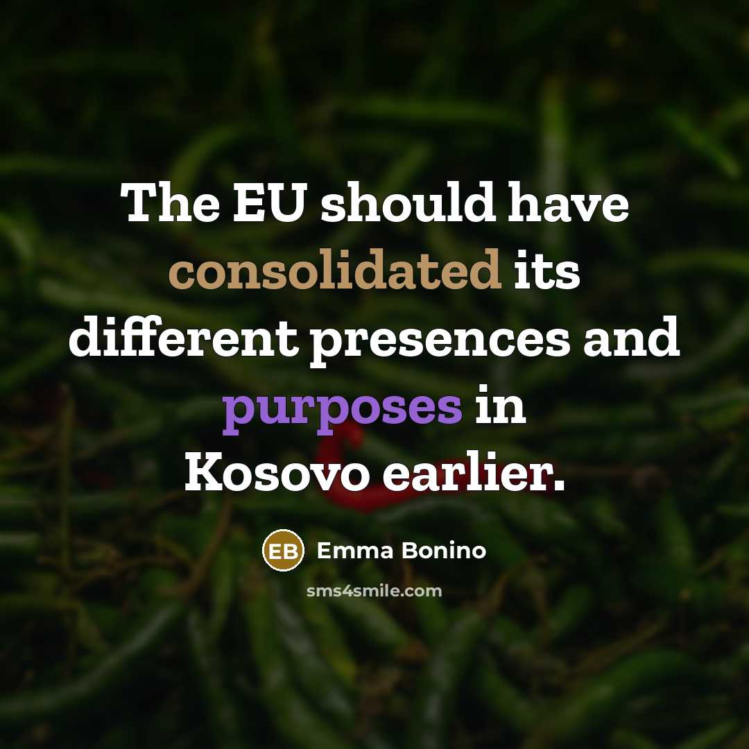 “The EU should have consolidated its different presences and purposes in Kosovo earlier.” quote by Emma Bonino