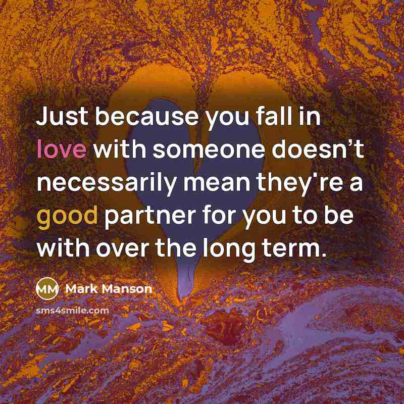 “Just because you fall in love with someone doesn't necessarily mean they're a good partner for you to be with over the long term.” quote by Mark Manson