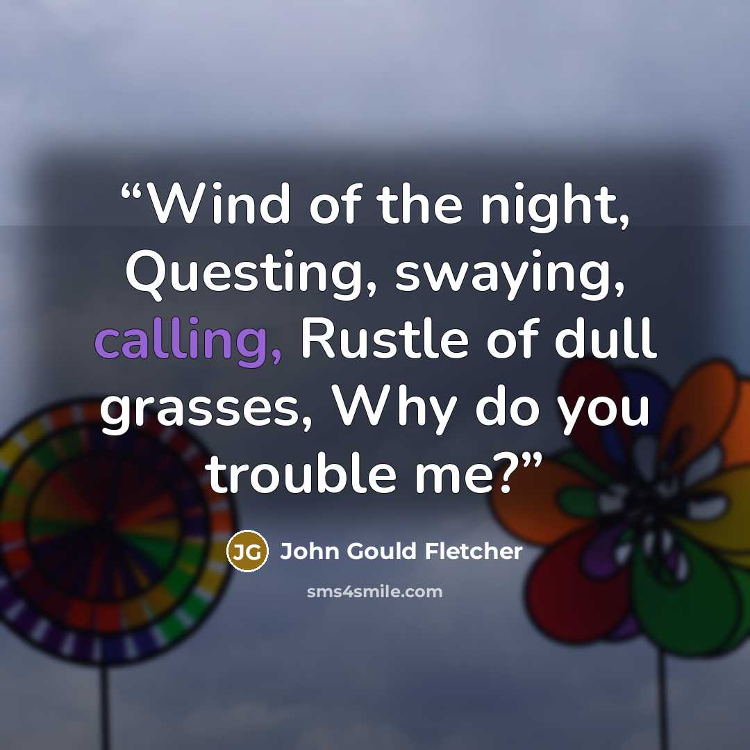 “Wind of the night, Questing, swaying, calling, Rustle of dull grasses, Why do you trouble me?” quote by John Gould Fletcher