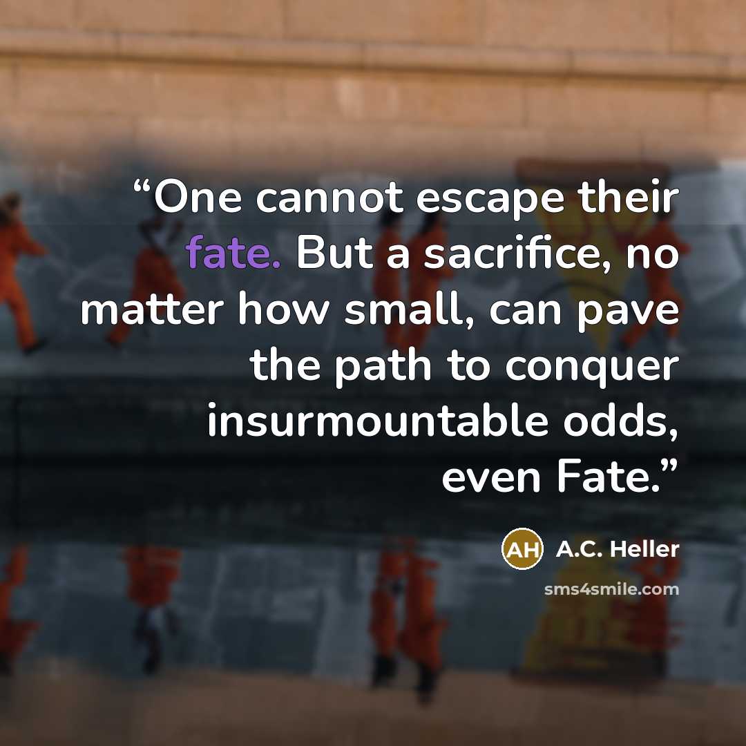 “One cannot escape their fate. But a sacrifice, no matter how small, can pave the path to conquer insurmountable odds, even Fate.” quote by A.C. Heller
