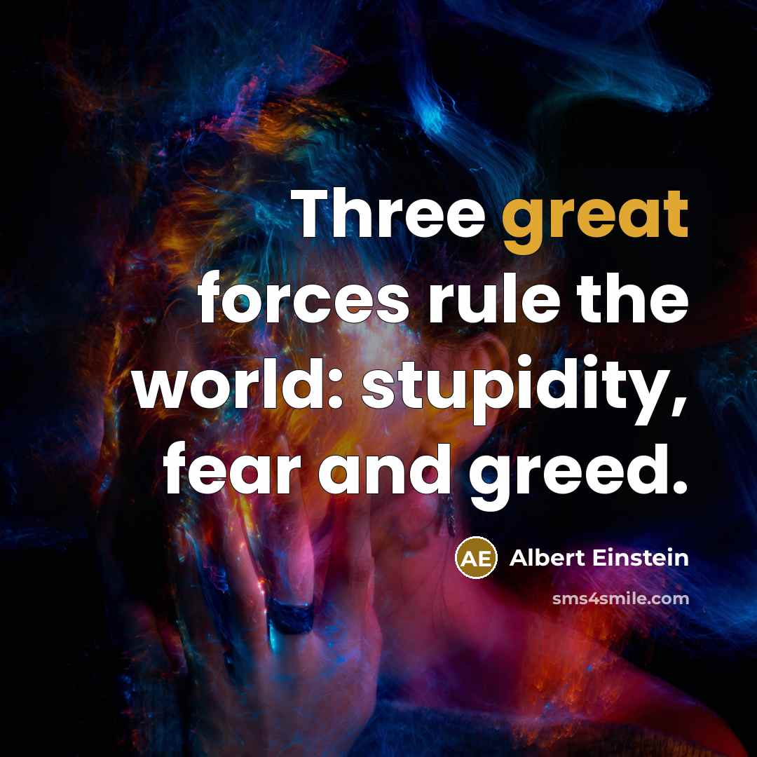 “Three great forces rule the world: stupidity, fear and greed.” quote by Albert Einstein