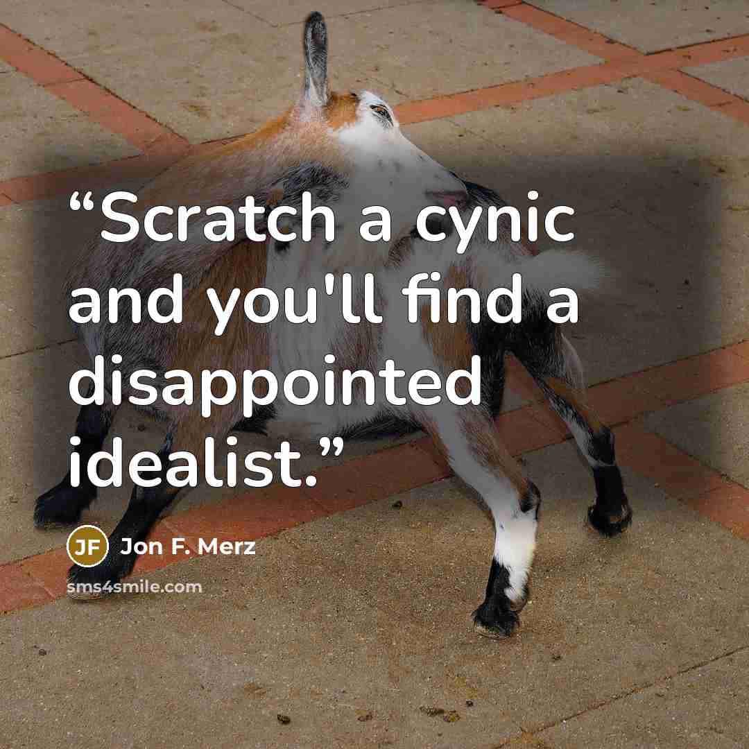 “Scratch a cynic and you'll find a disappointed idealist.” quote by Jon F. Merz