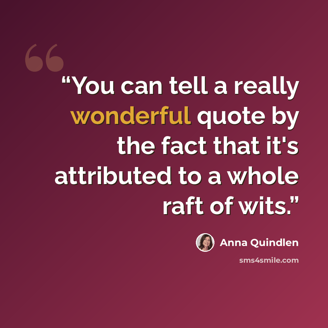 “You can tell a really wonderful quote by the fact that it's attributed to a whole raft of wits.” quote by Anna Quindlen