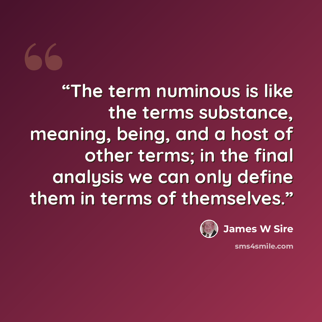 “The term numinous is like the terms substance, meaning, being, and a host of other terms; in the final analysis we can only define them in terms of themselves.” quote by James W Sire