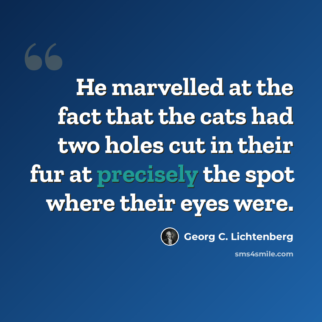 “He marvelled at the fact that the cats had two holes cut in their fur at precisely the spot where their eyes were.” quote by Georg C. Lichtenberg