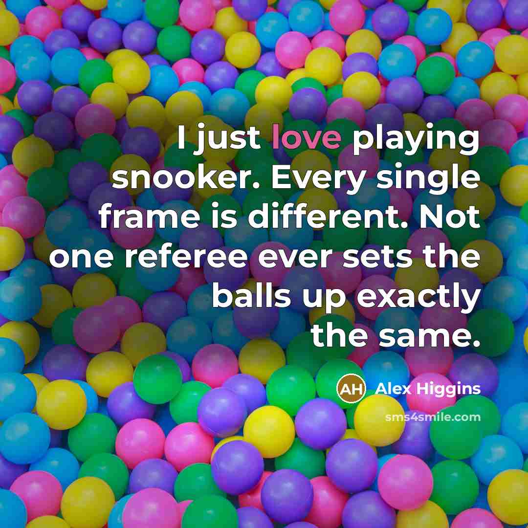 “I just love playing snooker. Every single frame is different. Not one referee ever sets the balls up exactly the same.” quote by Alex Higgins