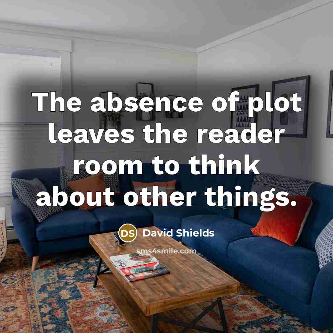 “The absence of plot leaves the reader room to think about other things.” quote by David Shields