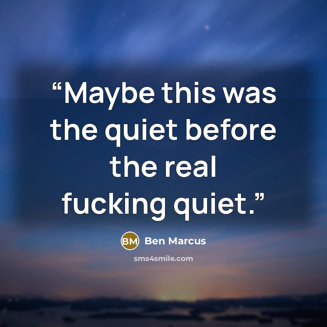 “Maybe this was the quiet before the real fucking quiet.” quote by Ben Marcus