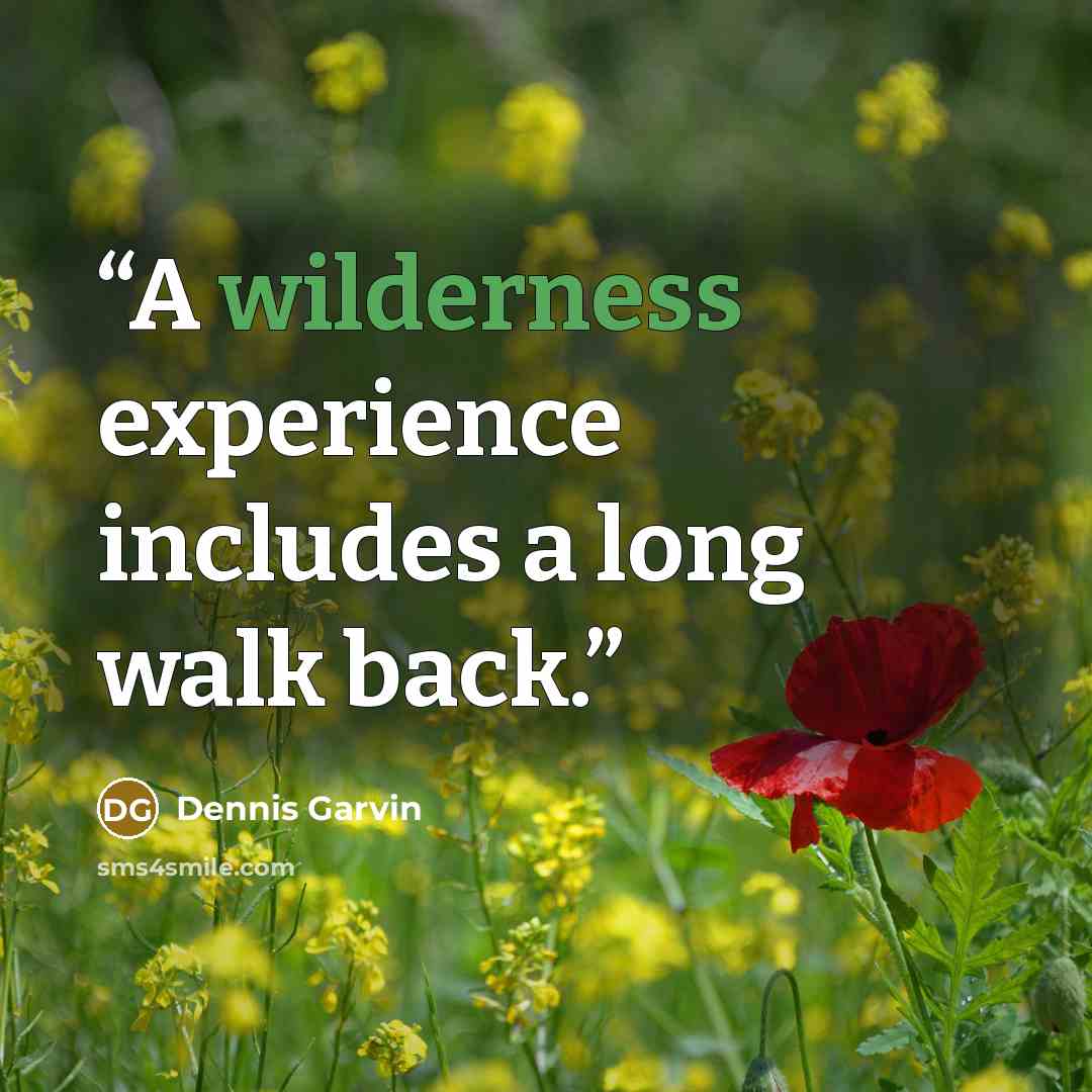 “A wilderness experience includes a long walk back.” quote by Dennis Garvin