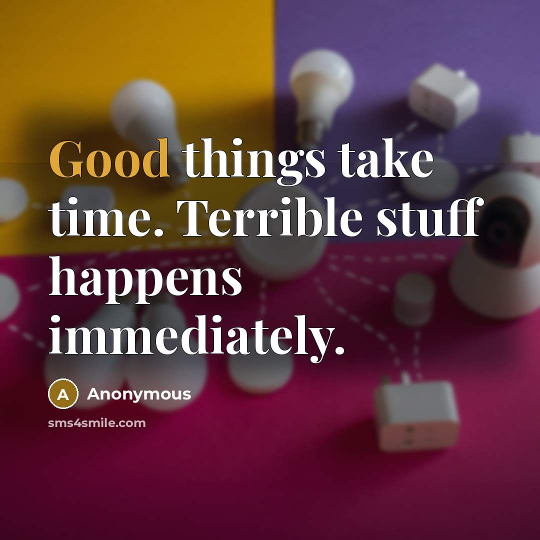 “Good things take time. Terrible stuff happens immediately.” quote by Anonymous