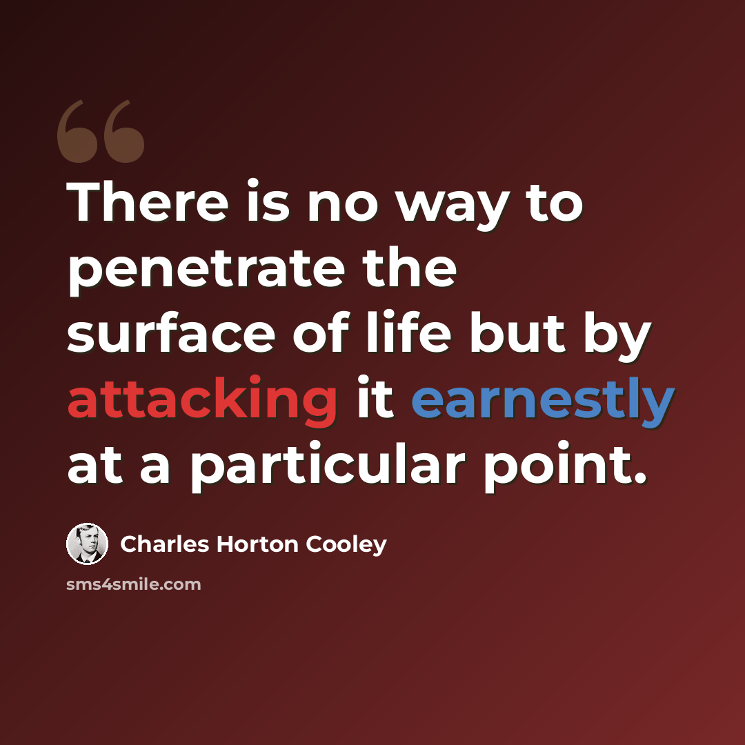 “There is no way to penetrate the surface of life but by attacking it earnestly at a particular point.” quote by Charles Horton Cooley