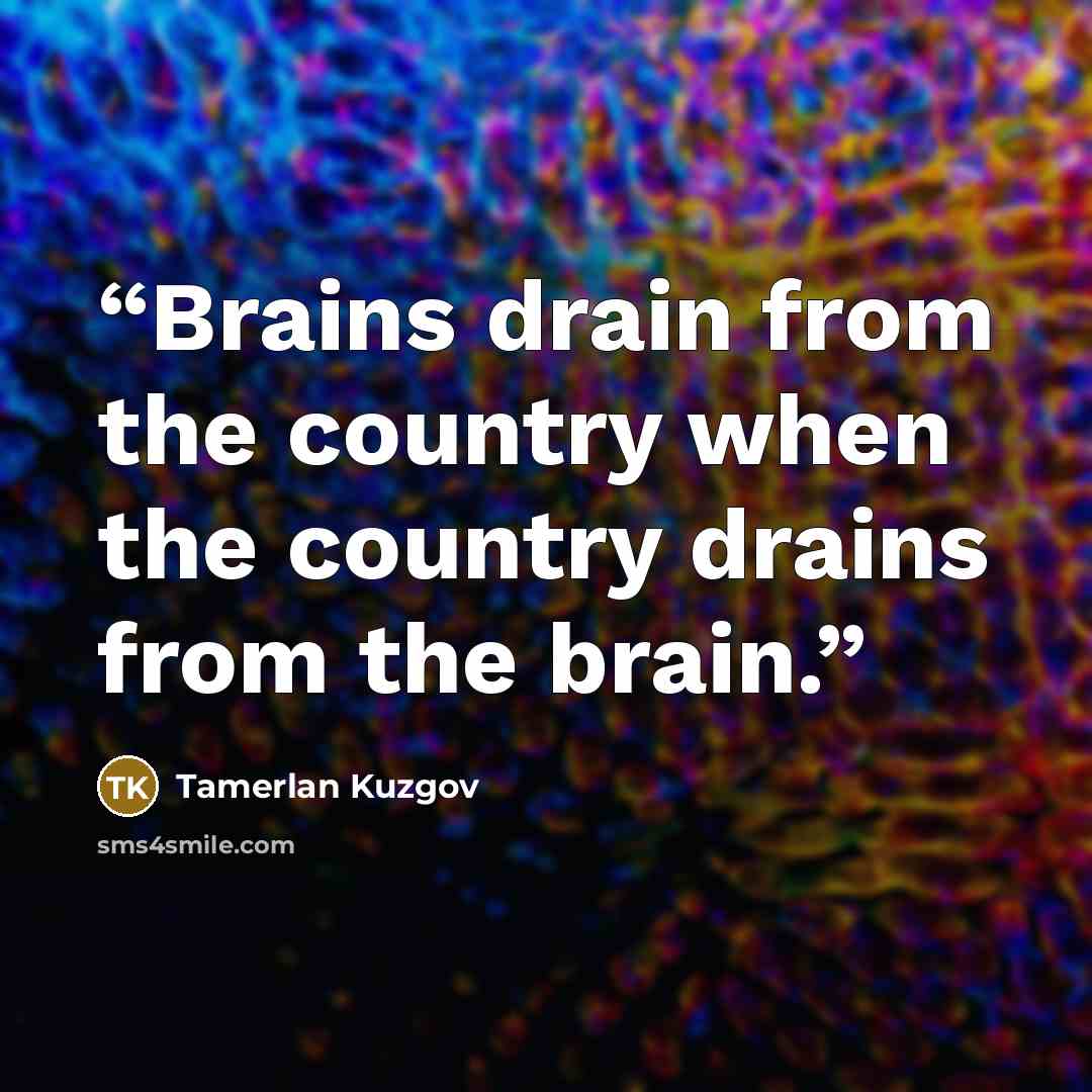 “Brains drain from the country when the country drains from the brain.” quote by Tamerlan Kuzgov