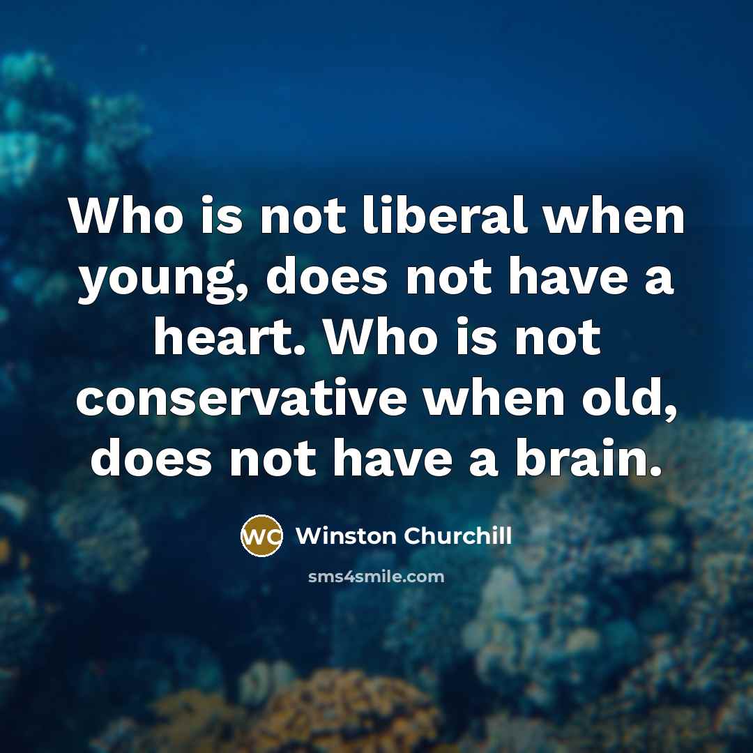 “Who is not liberal when young, does not have a heart. Who is not conservative when old, does not have a brain.” quote by Winston Churchill
