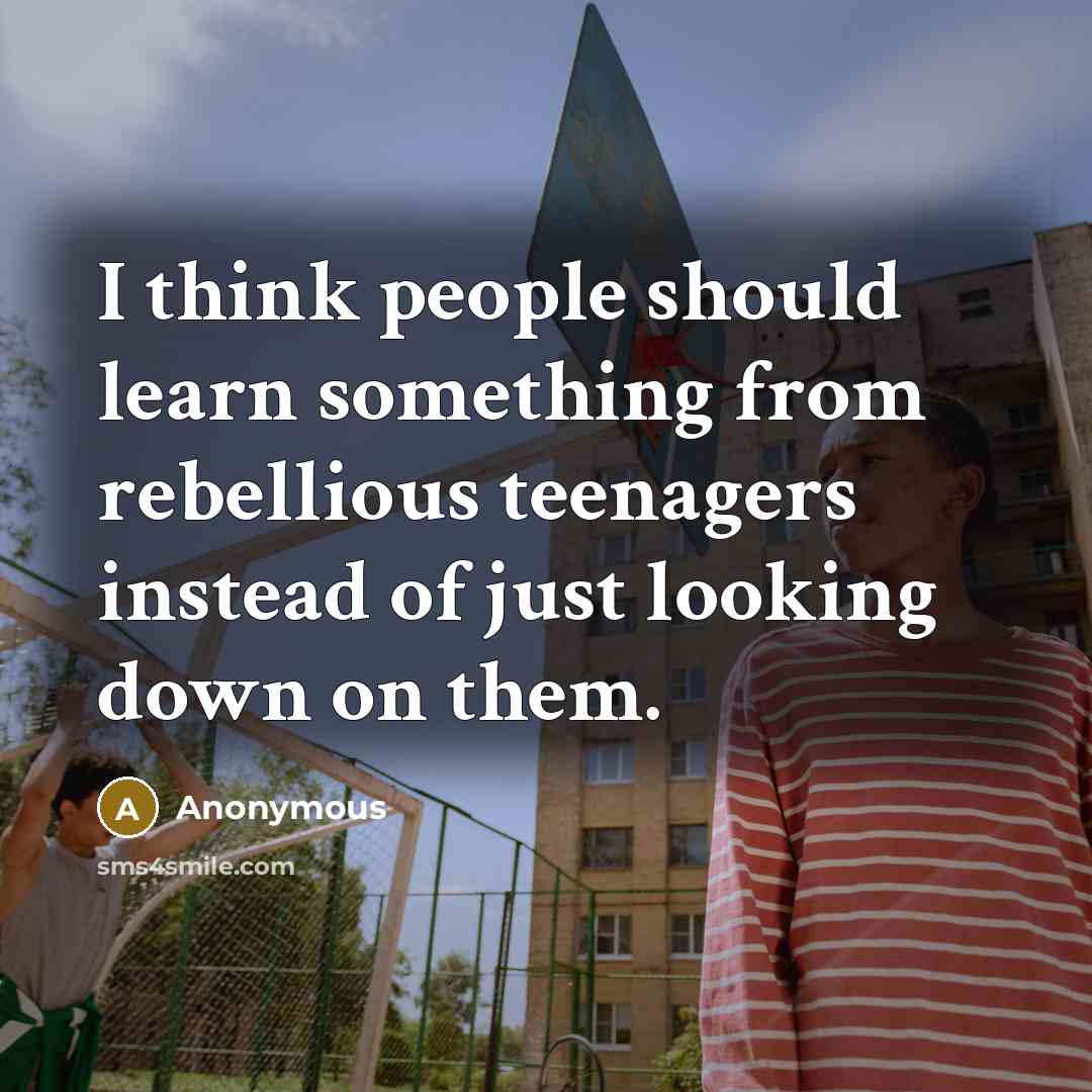 “I think people should learn something from rebellious teenagers instead of just looking down on them.” quote by Anonymous
