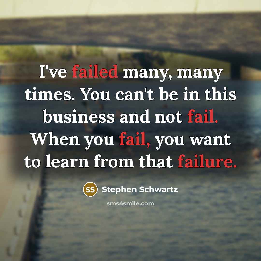 “I've failed many, many times. You can't be in this business and not fail. When you fail, you want to learn from that failure.” quote by Stephen Schwartz