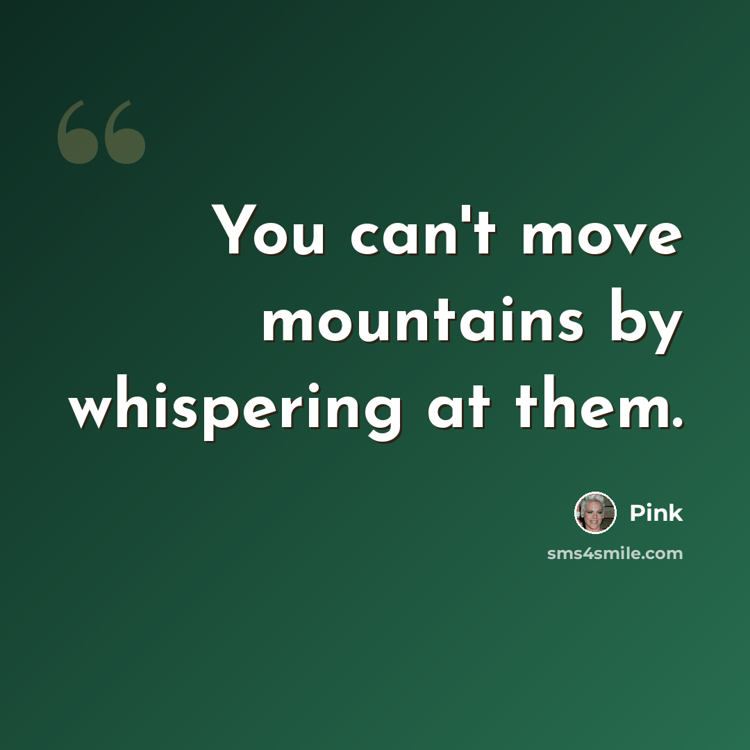 “You can't move mountains by whispering at them.” quote by Pink