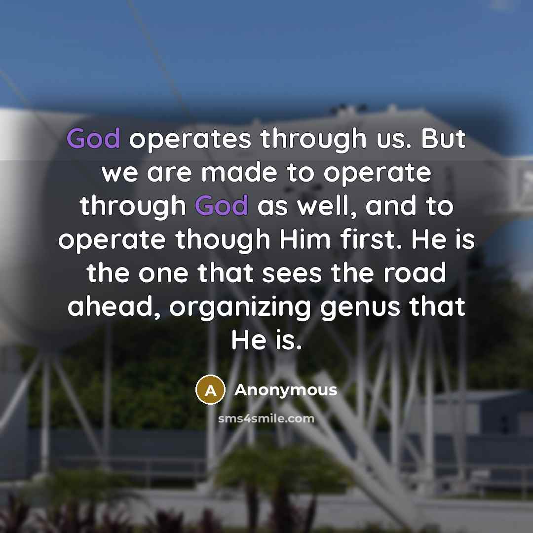 “God operates through us. But we are made to operate through God as well, and to operate though Him first. He is the one that sees the road ahead, organizing genus that He is.” quote by Anonymous