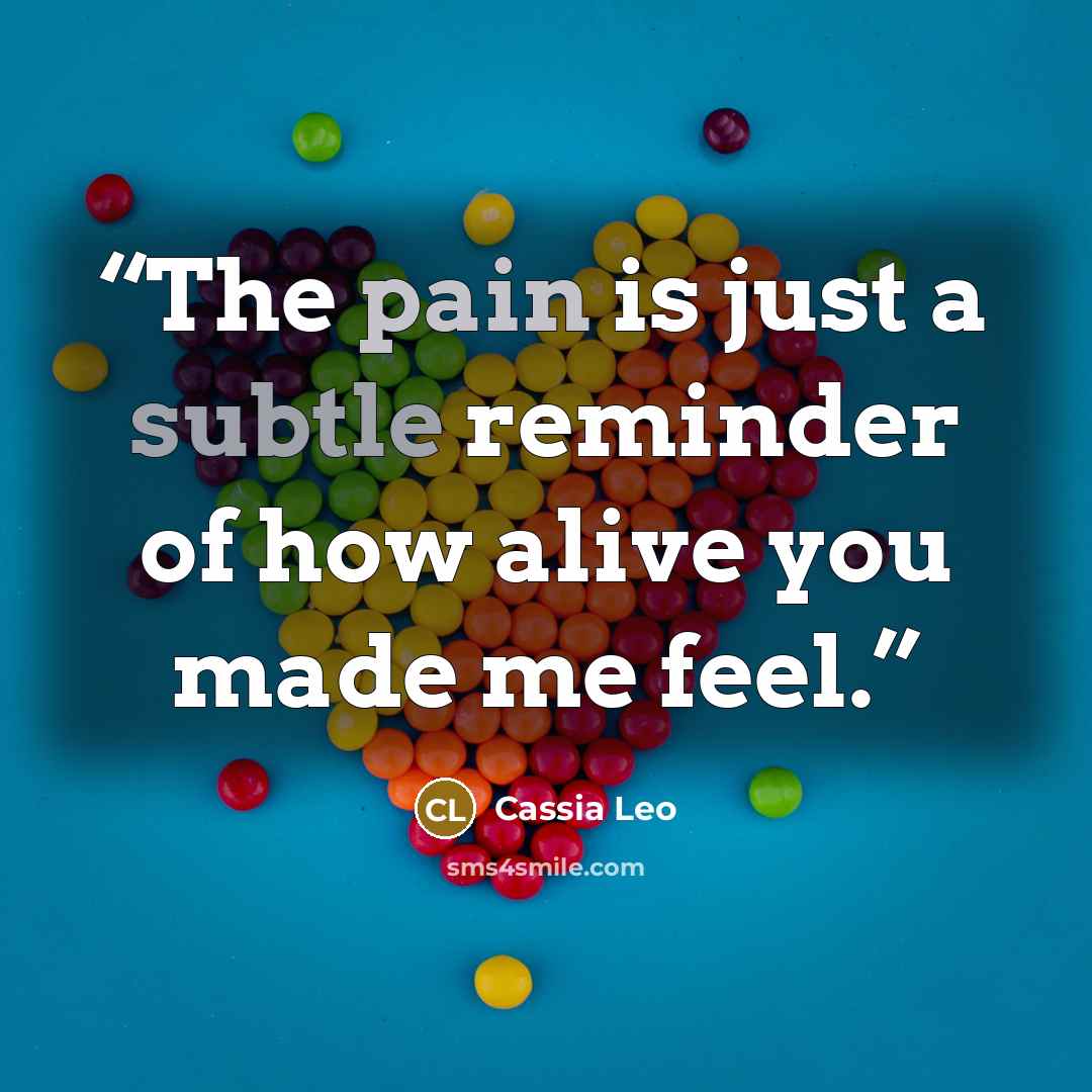 “The pain is just a subtle reminder of how alive you made me feel.” quote by Cassia Leo