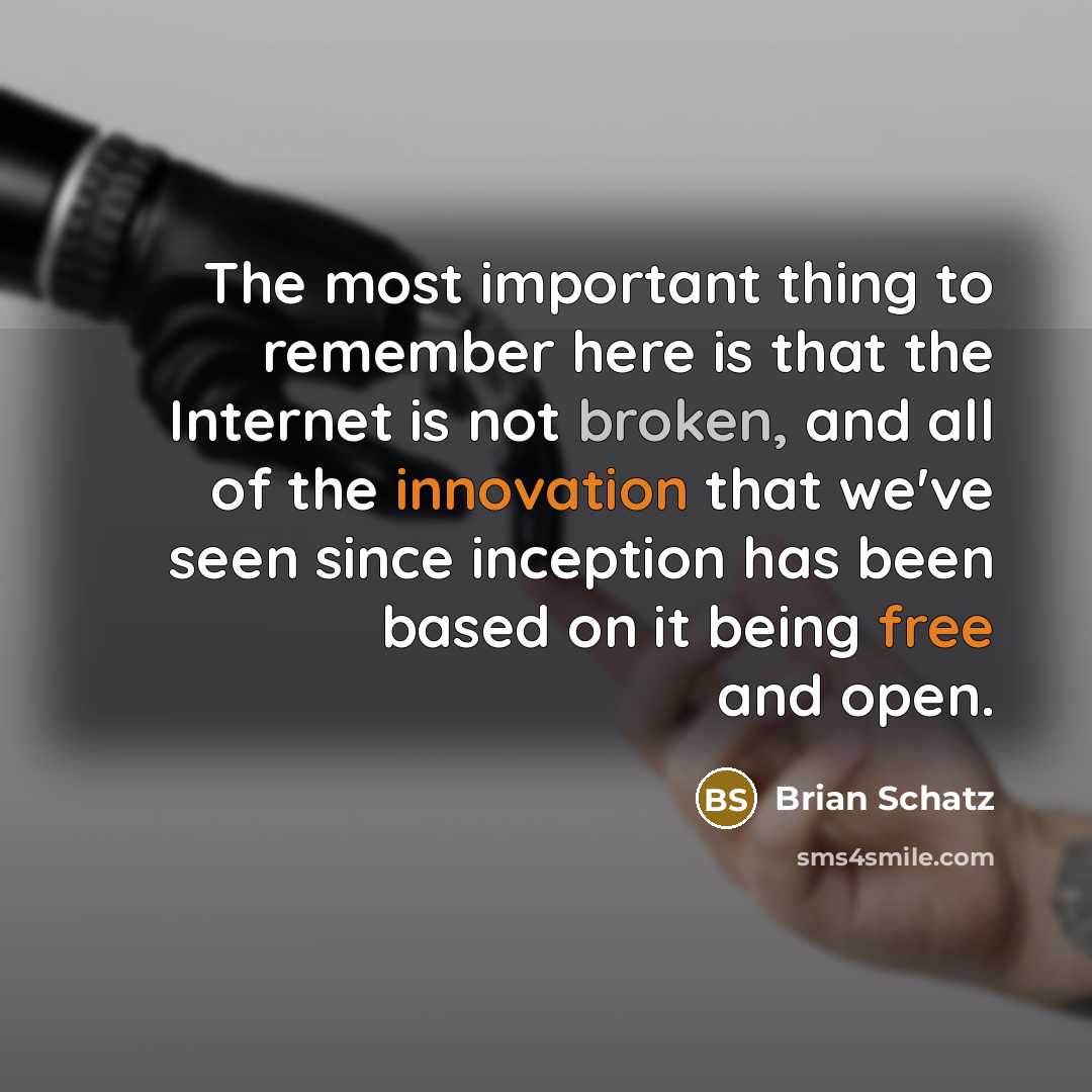 “The most important thing to remember here is that the Internet is not broken, and all of the innovation that we've seen since inception has been based on it being free and open.” quote by Brian Schatz