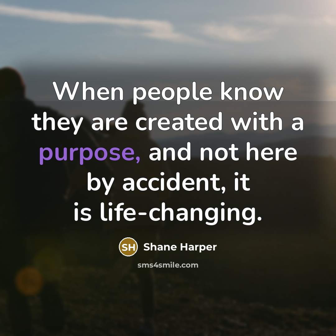 “When people know they are created with a purpose, and not here by accident, it is life-changing.” quote by Shane Harper