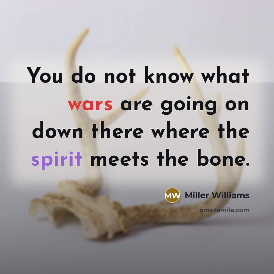 “You do not know what wars are going on down there where the spirit meets the bone.” quote by Miller Williams