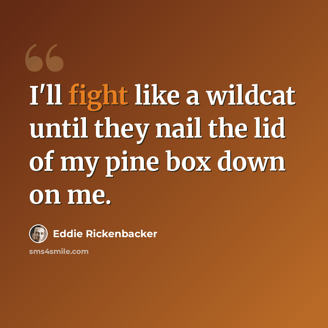 “I'll fight like a wildcat until they nail the lid of my pine box down on me.” quote by Eddie Rickenbacker