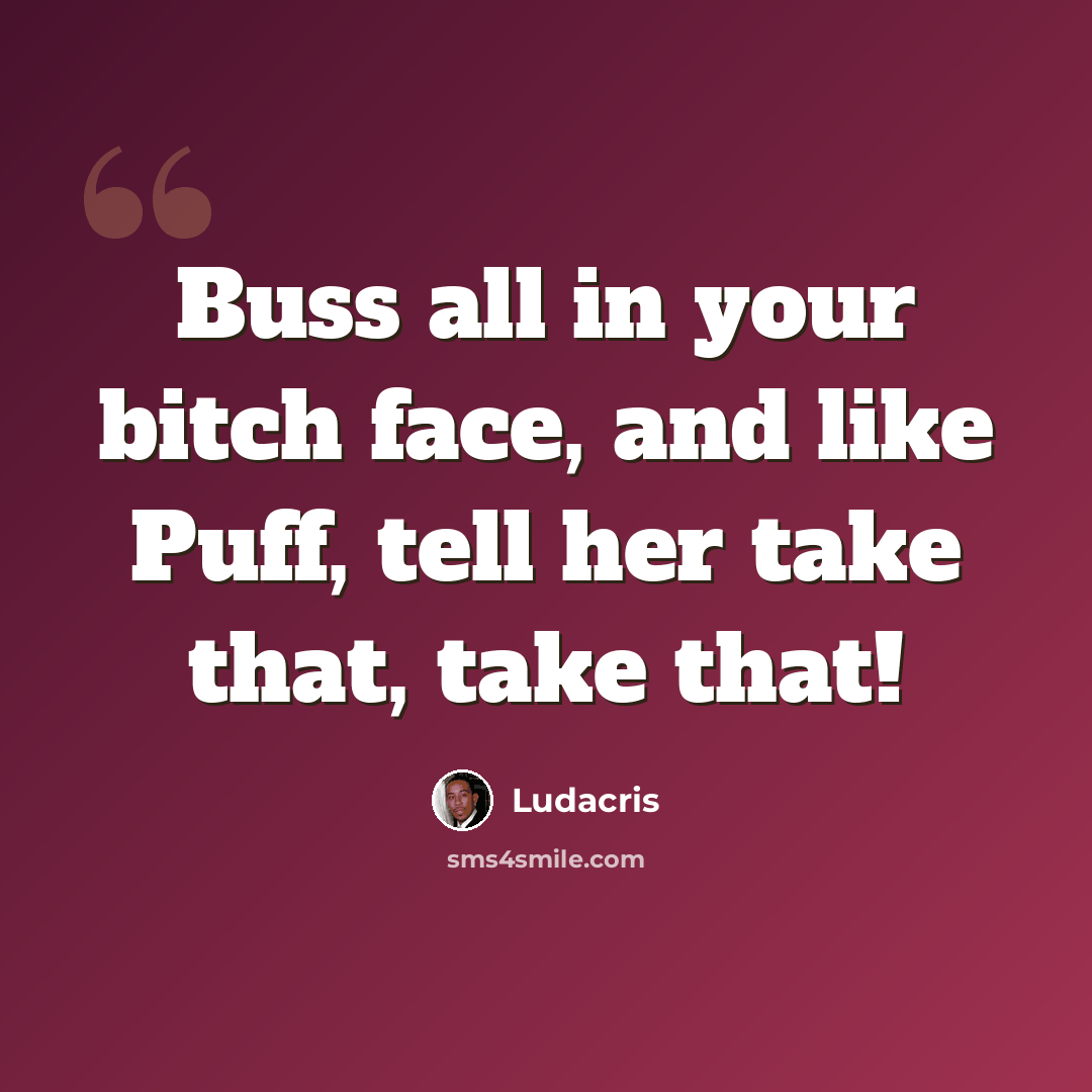 “Buss all in your bitch face, and like Puff, tell her take that, take that!” quote by Ludacris
