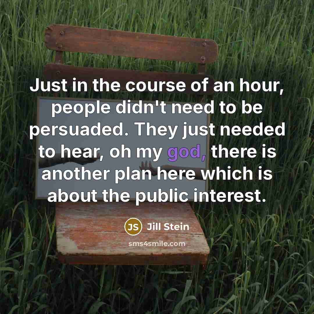 “Just in the course of an hour, people didn't need to be persuaded. They just needed to hear, oh my god, there is another plan here which is about the public interest.” quote by Jill Stein