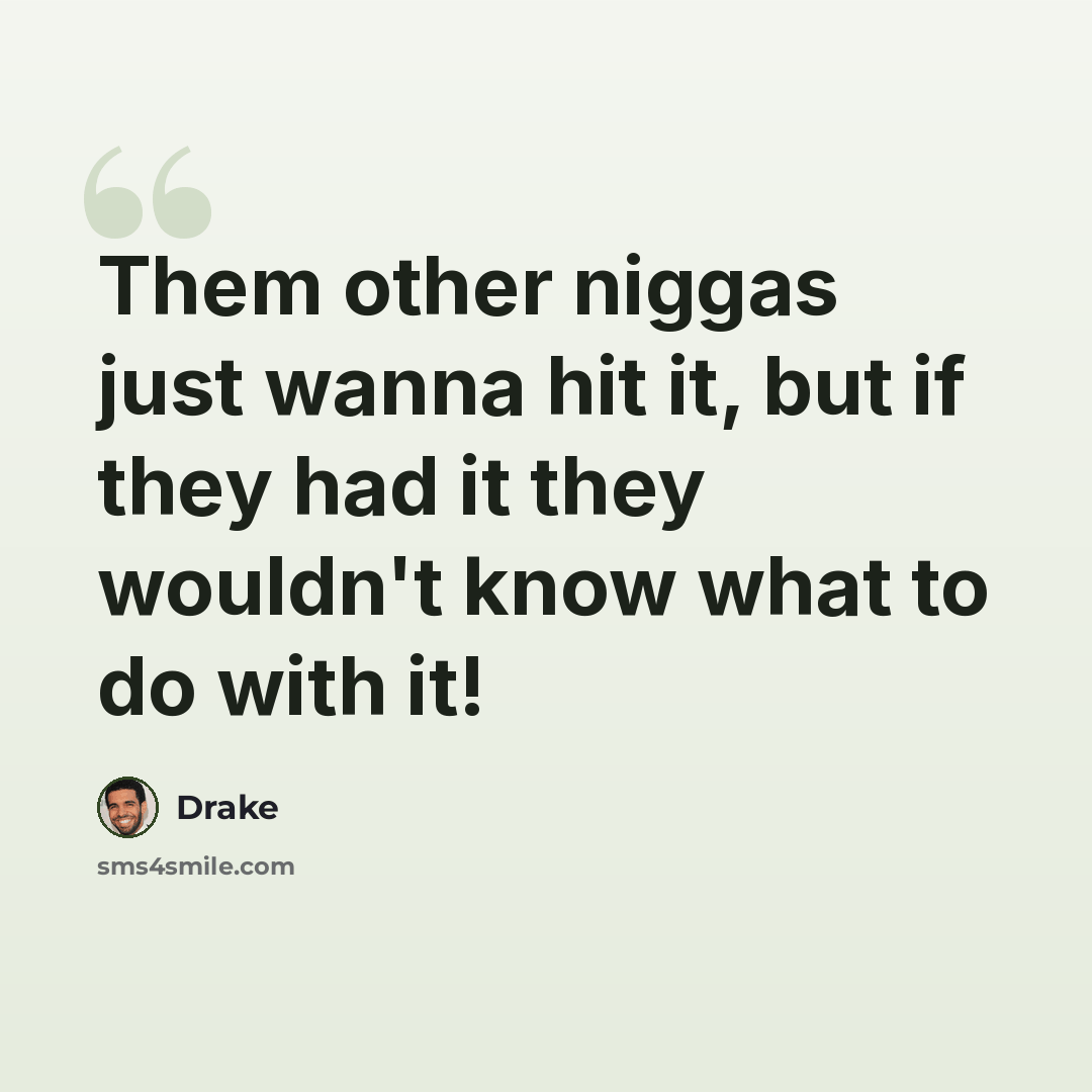 “Them other niggas just wanna hit it, but if they had it they wouldn't know what to do with it!” quote by Drake