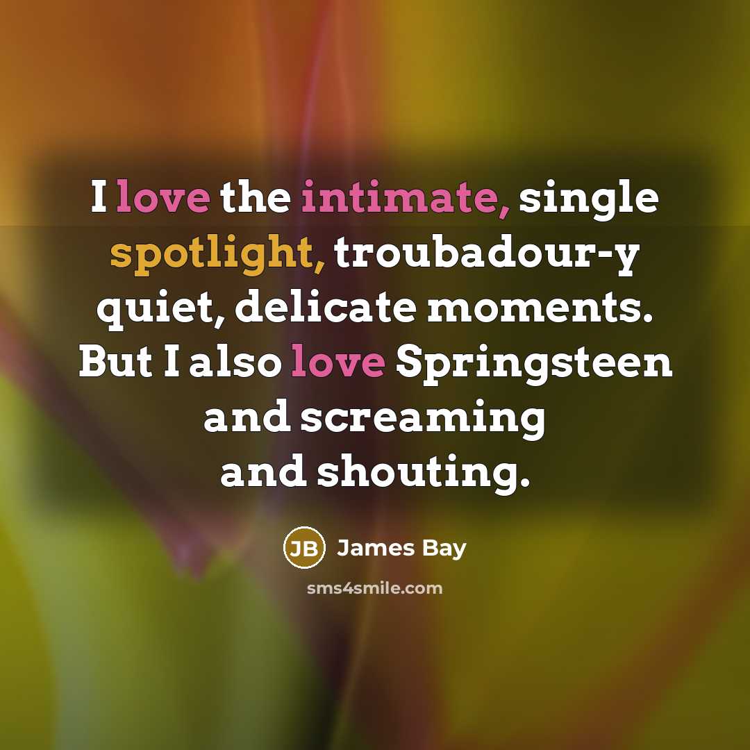 “I love the intimate, single spotlight, troubadour-y quiet, delicate moments. But I also love Springsteen and screaming and shouting.” quote by James Bay