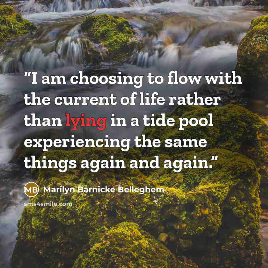“I am choosing to flow with the current of life rather than lying in a tide pool experiencing the same things again and again.” quote by Marilyn Barnicke Belleghem
