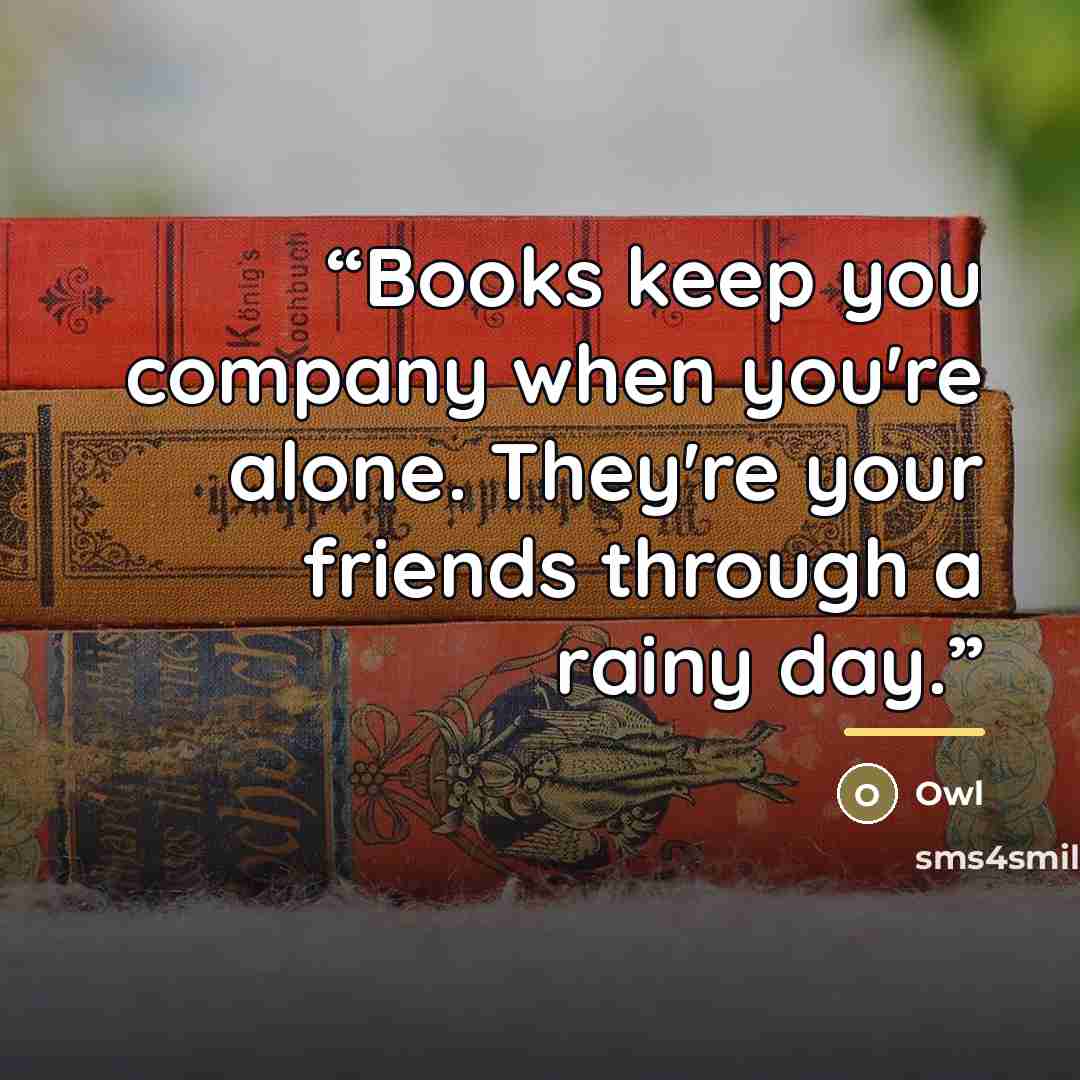 “Books keep you company when you're alone. They're your friends through a rainy day.” quote by Owl
